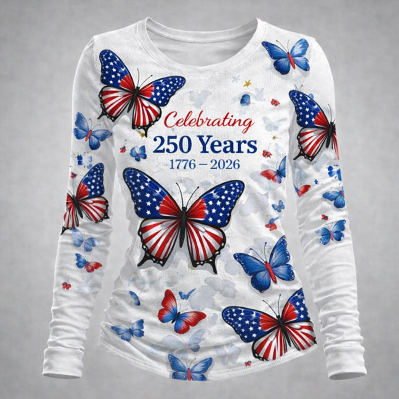 American 250th Anniversary Butterfly Art Print Long-Sleeve T-Shirt