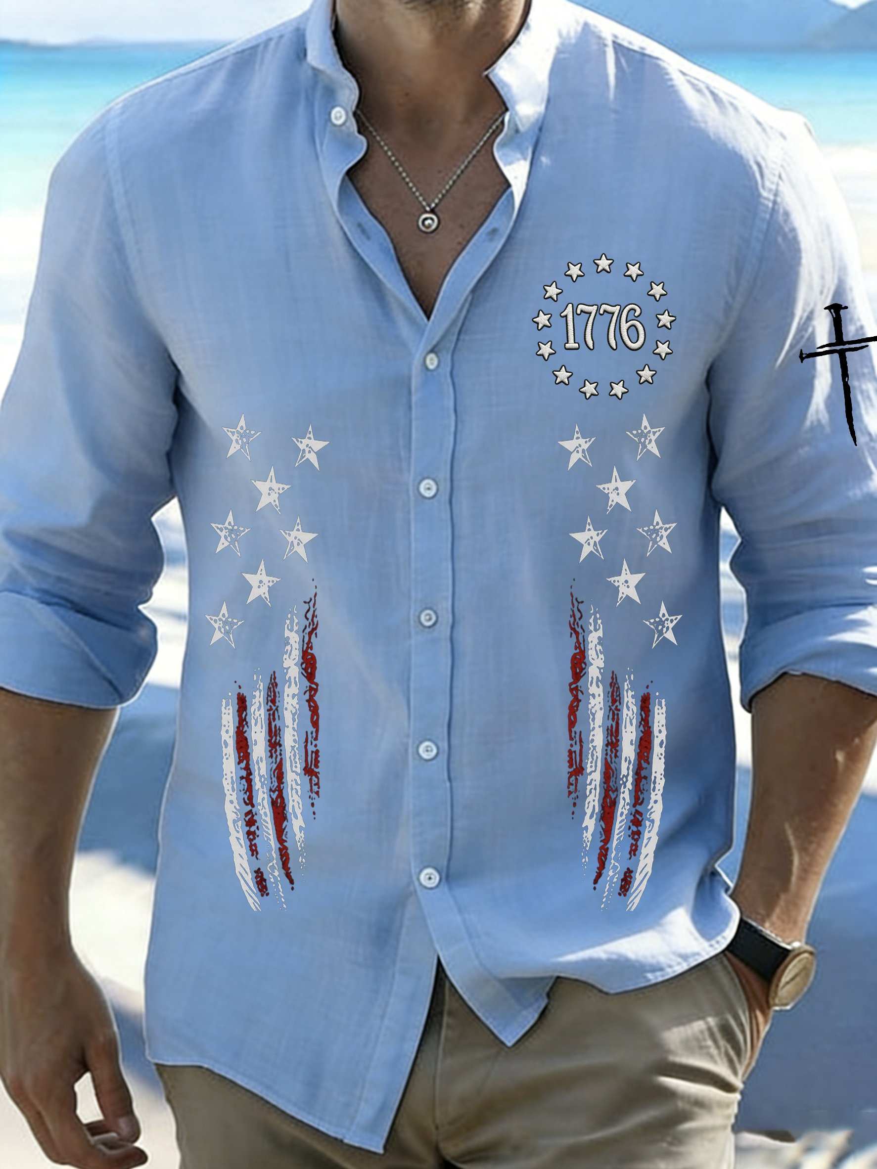 Mens Faith Print Casual Long Sleeve Shirt