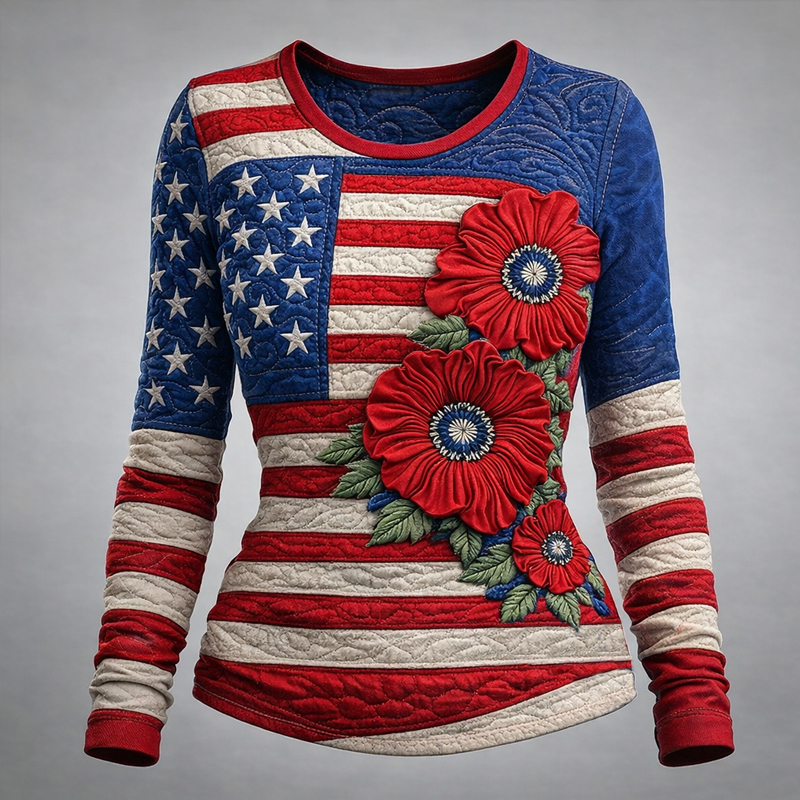 US 250th Anniversary Floral Flag Art Print Long-Sleeve T-Shirt