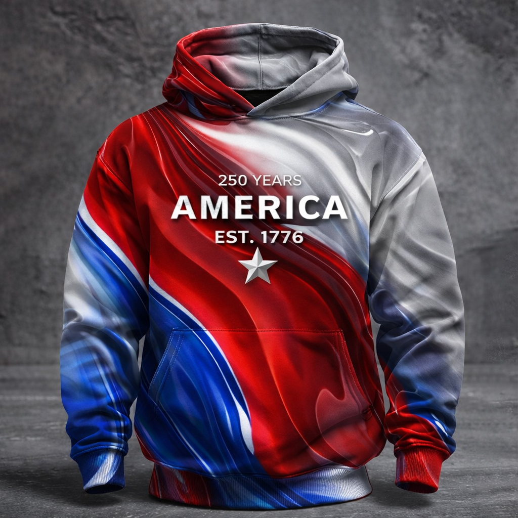 US 250th Anniversary Print Casual Hoodie