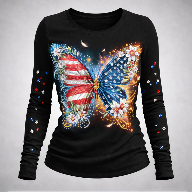 American 250th Anniversary Butterfly Art Print Long-Sleeve T-Shirt
