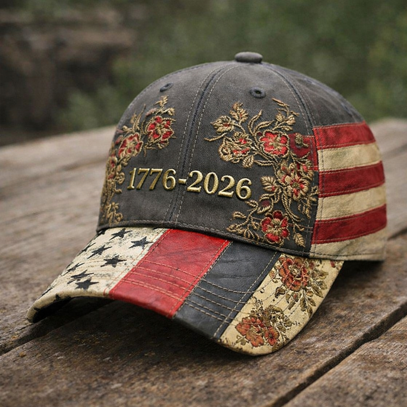 Retro US 250th Anniversary Floral Art Print Casual Hat