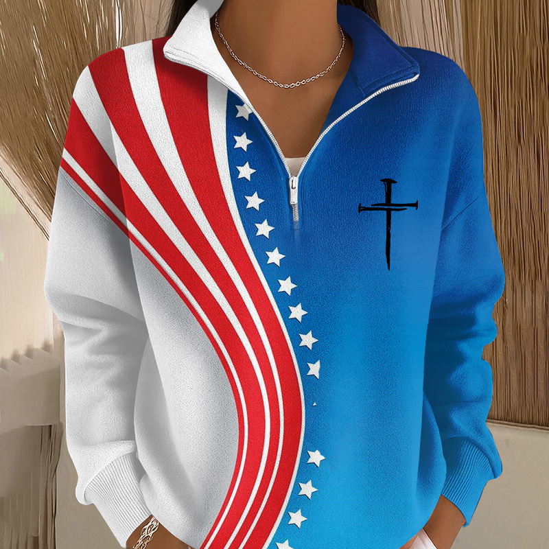 Women's US 250th Anniversary Faith Print Casual Zip-Up Sweatshirt