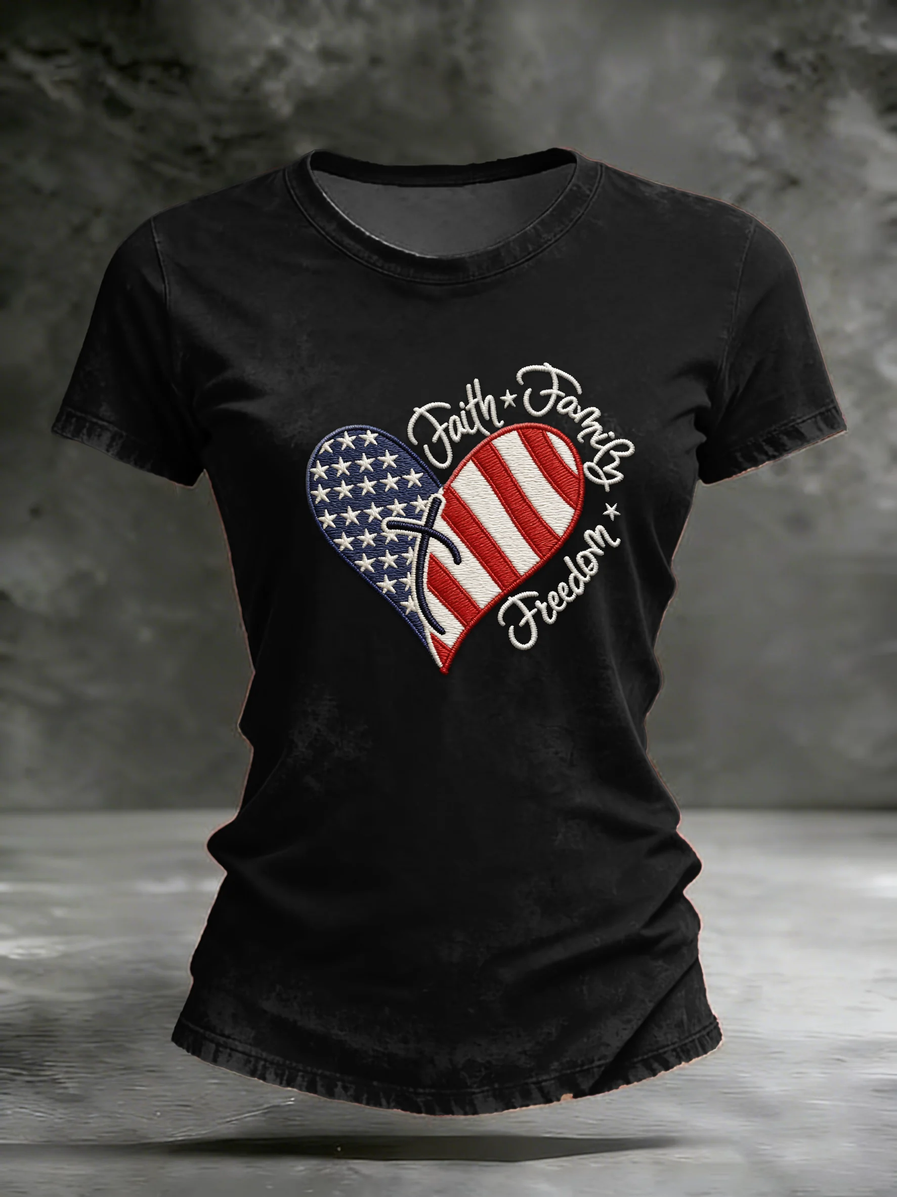 Women's casual retro American faith T-shirt