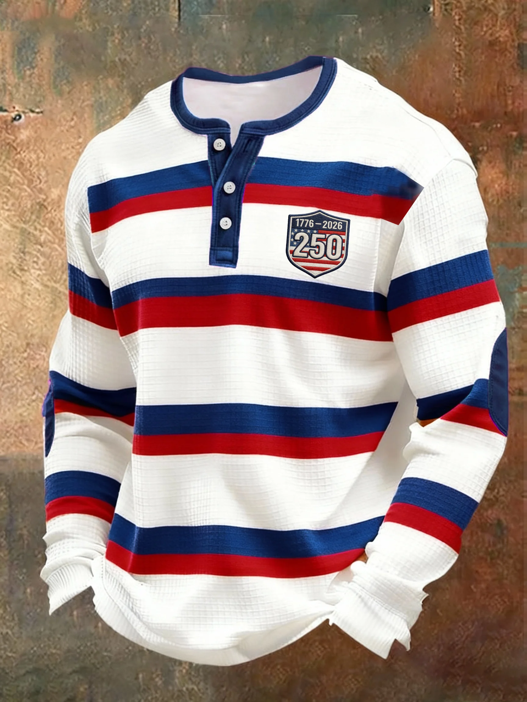 Men's casual retro American 250th anniversary Henley shirt