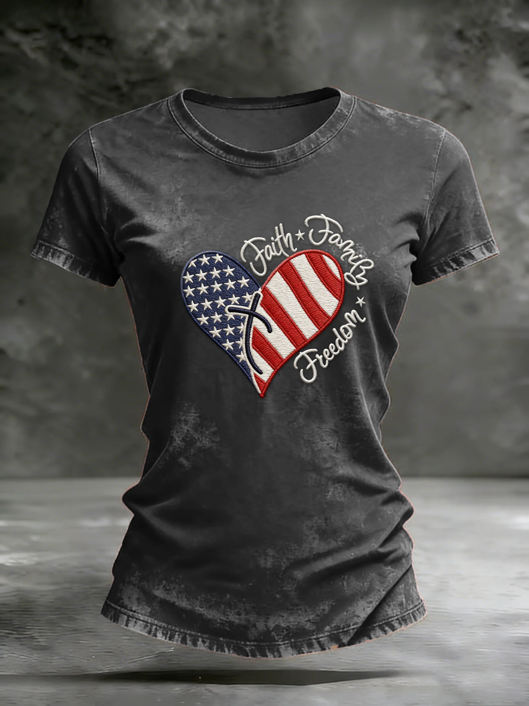 Women's casual retro American faith T-shirt