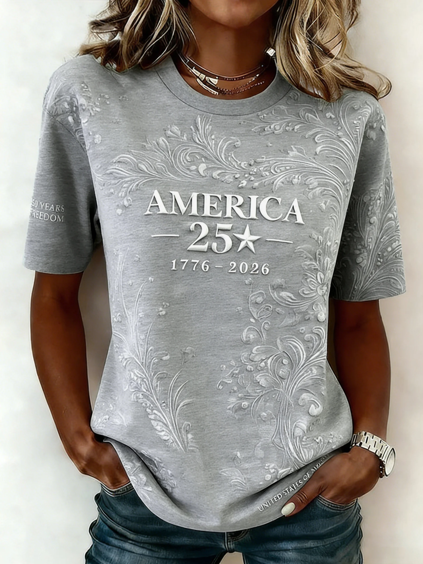 Women's Casual American 250th Anniversary Print T-shirt