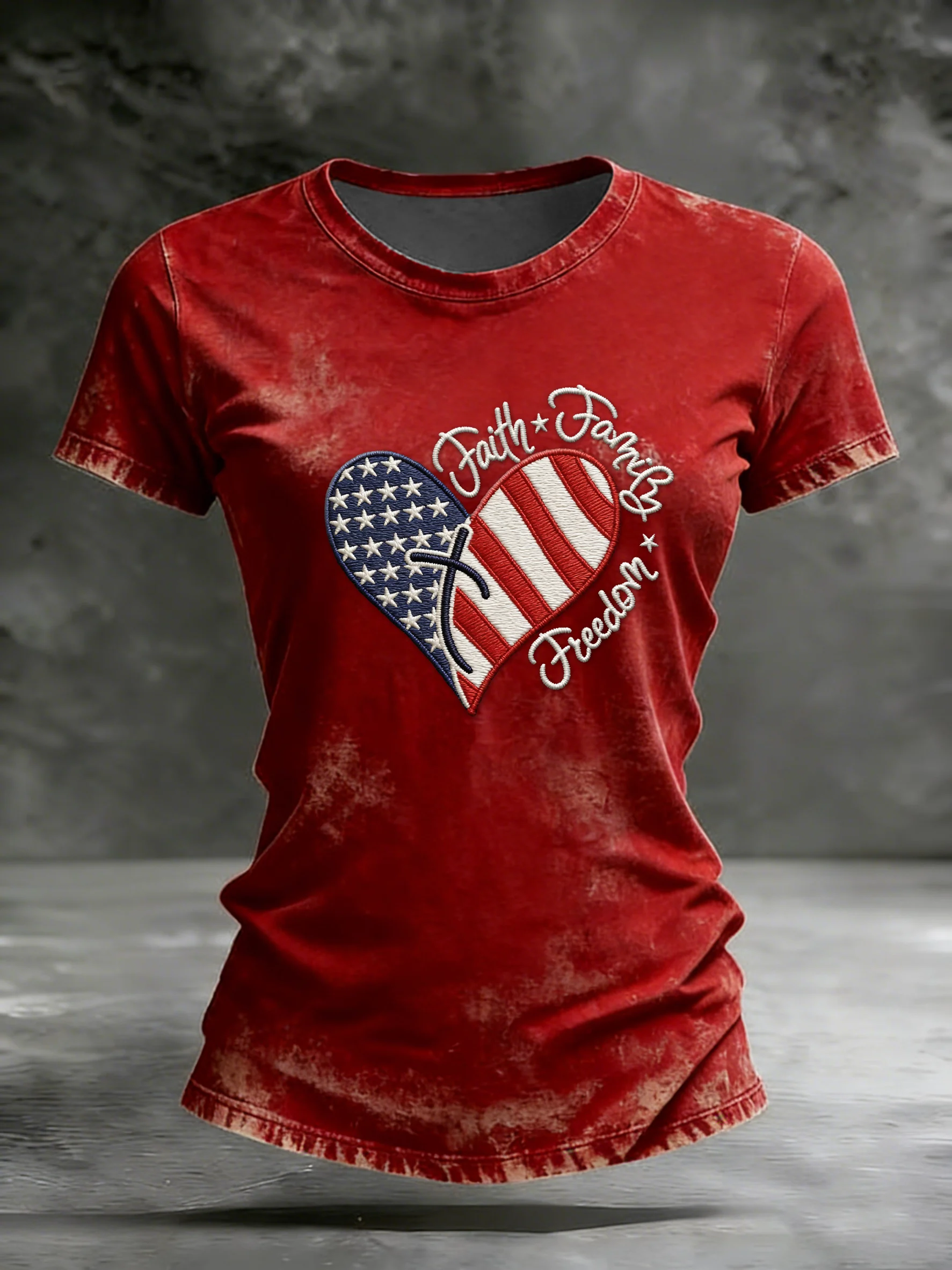 Women's casual retro American faith T-shirt