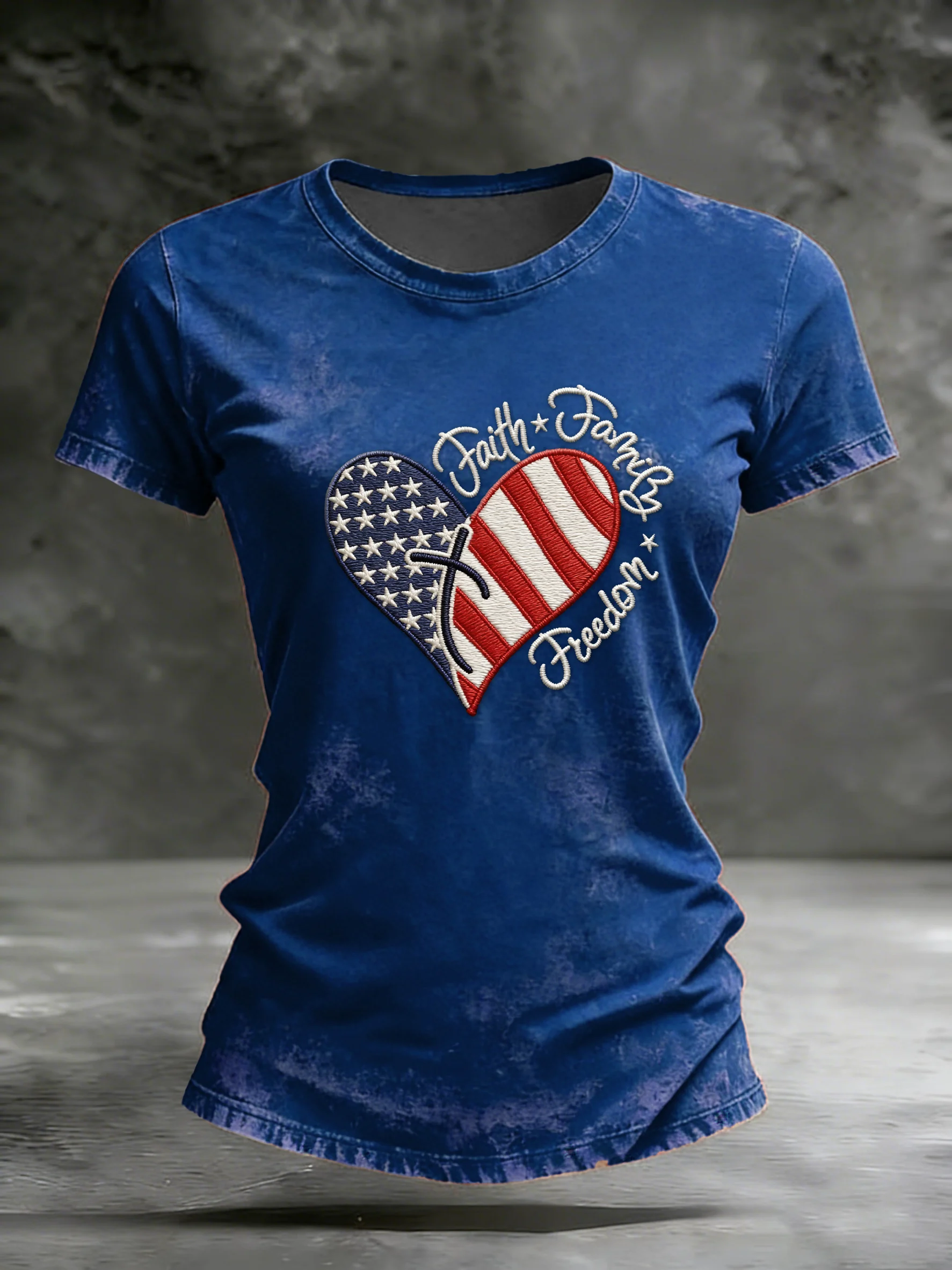 Women's casual retro American faith T-shirt