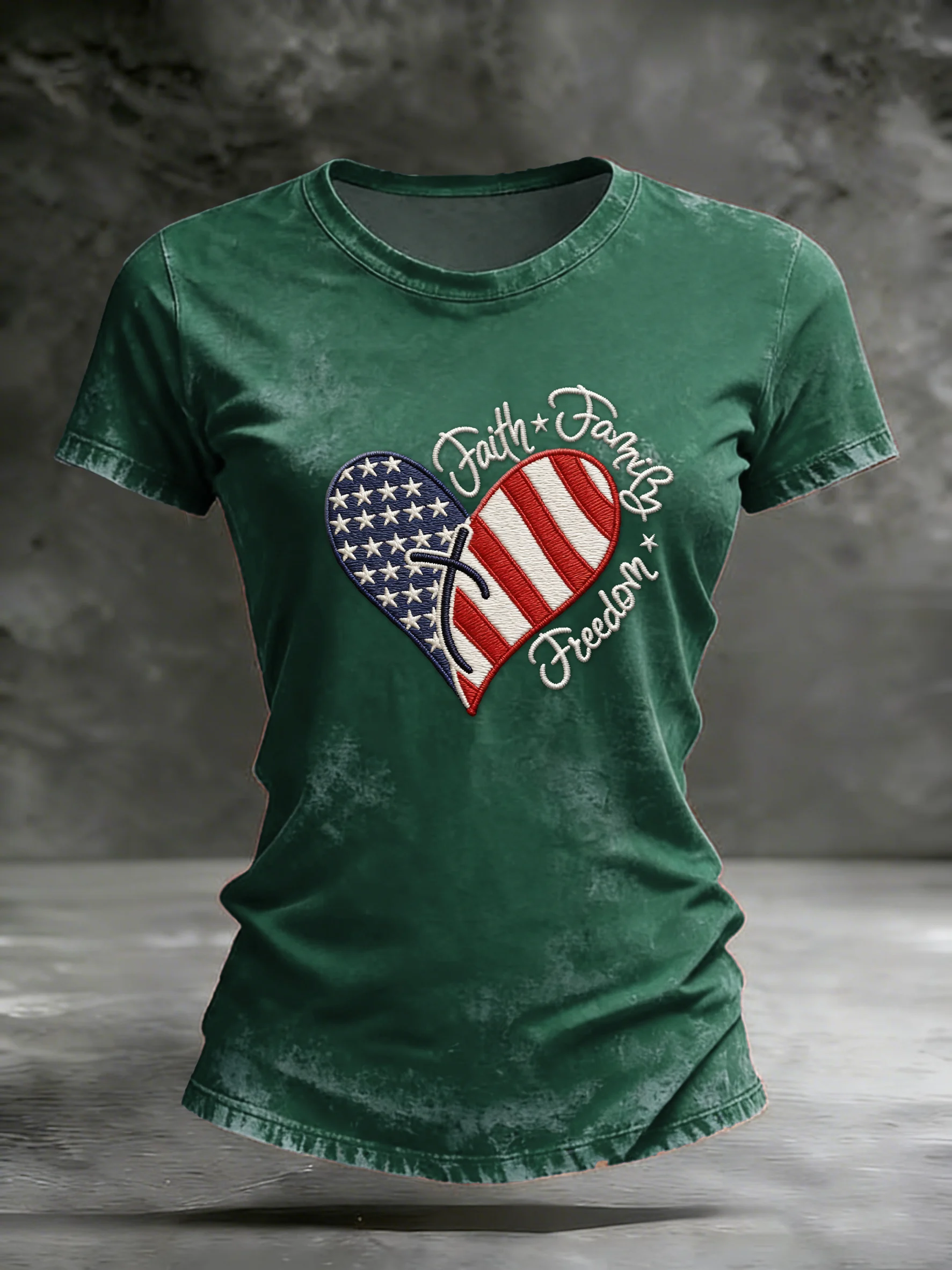 Women's casual retro American faith T-shirt