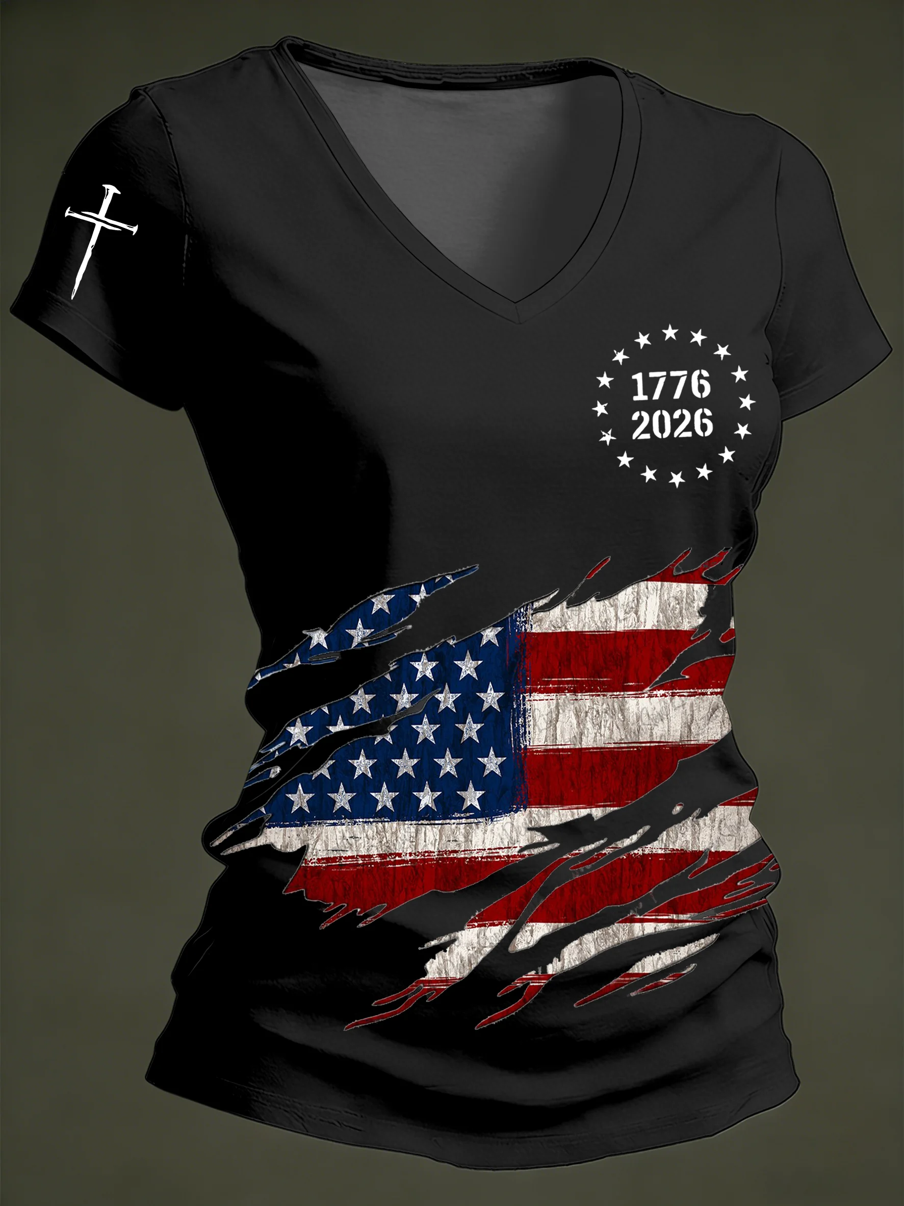 Women's 250th Anniversary National Flag Print Casual Short-Sleeved T-Shirt