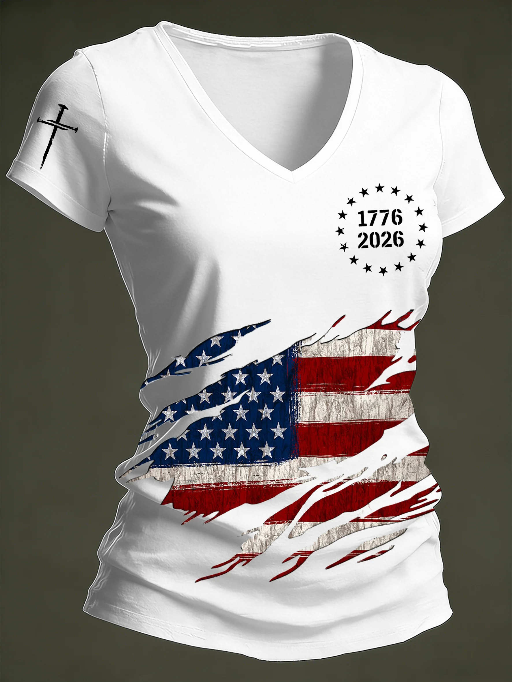 Women's 250th Anniversary National Flag Print Casual Short-Sleeved T-Shirt