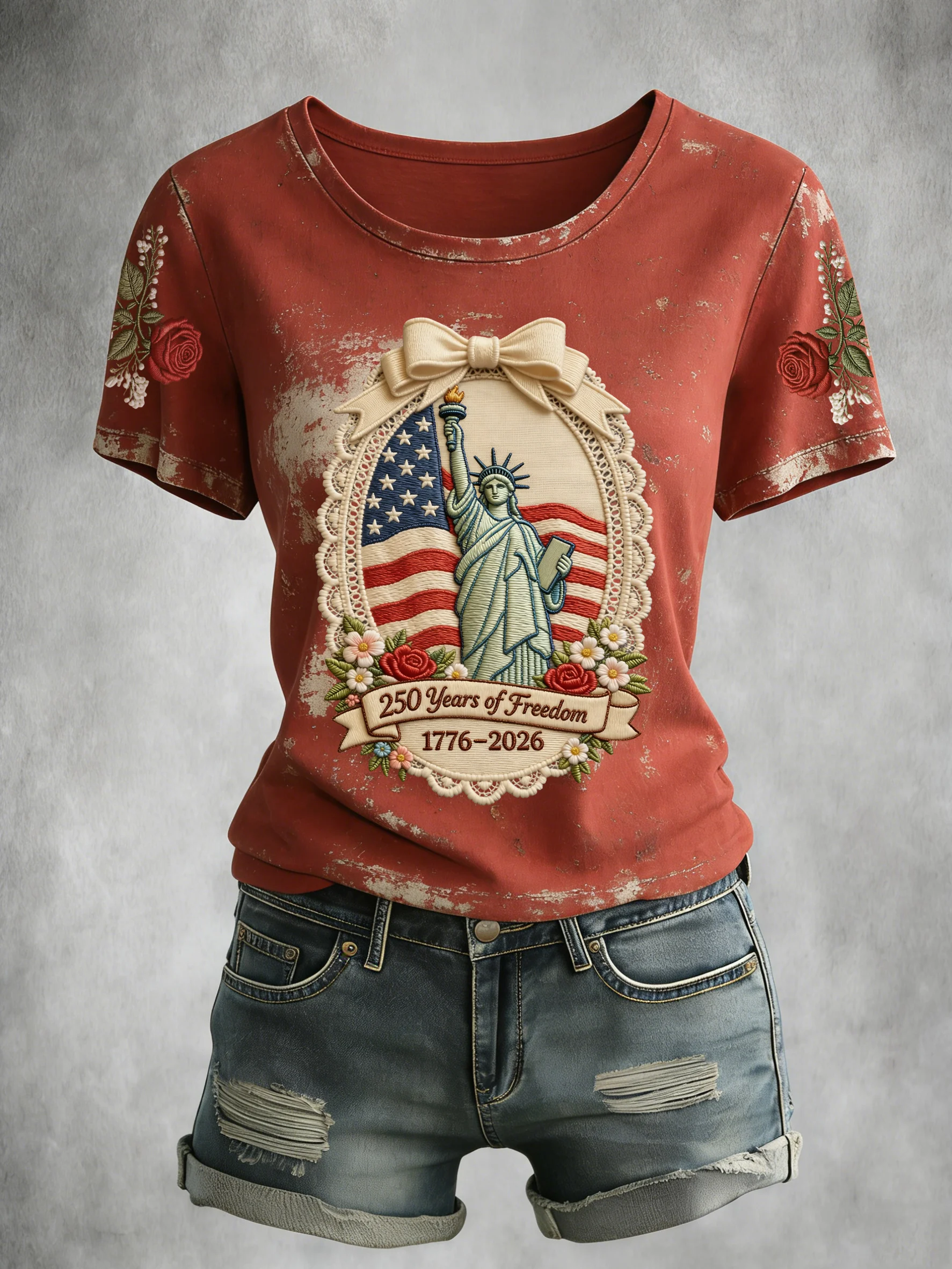 Women's American 250th Anniversary Print Crew Neck Top