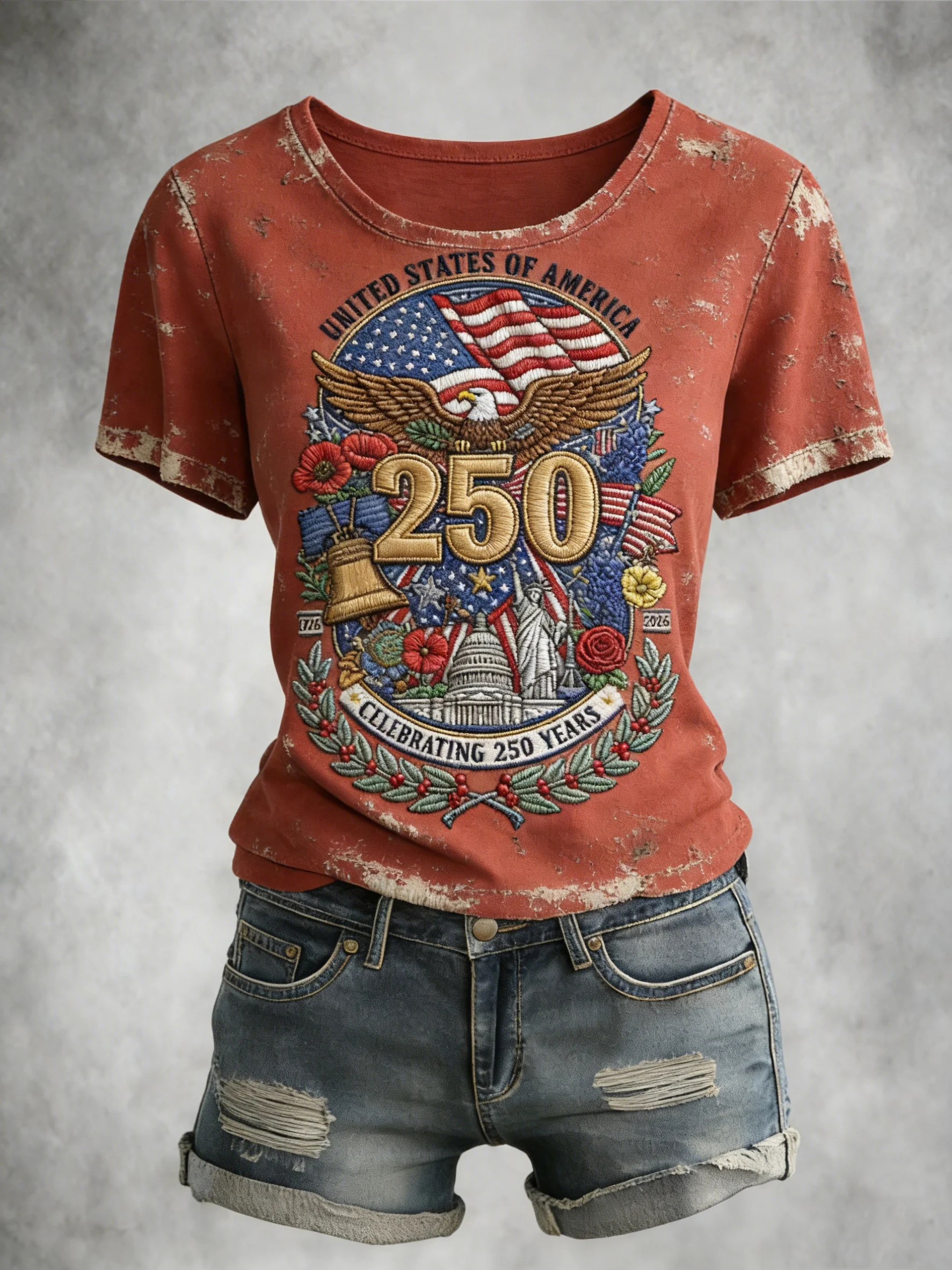 Women's American 250th Anniversary Print Crew Neck Top