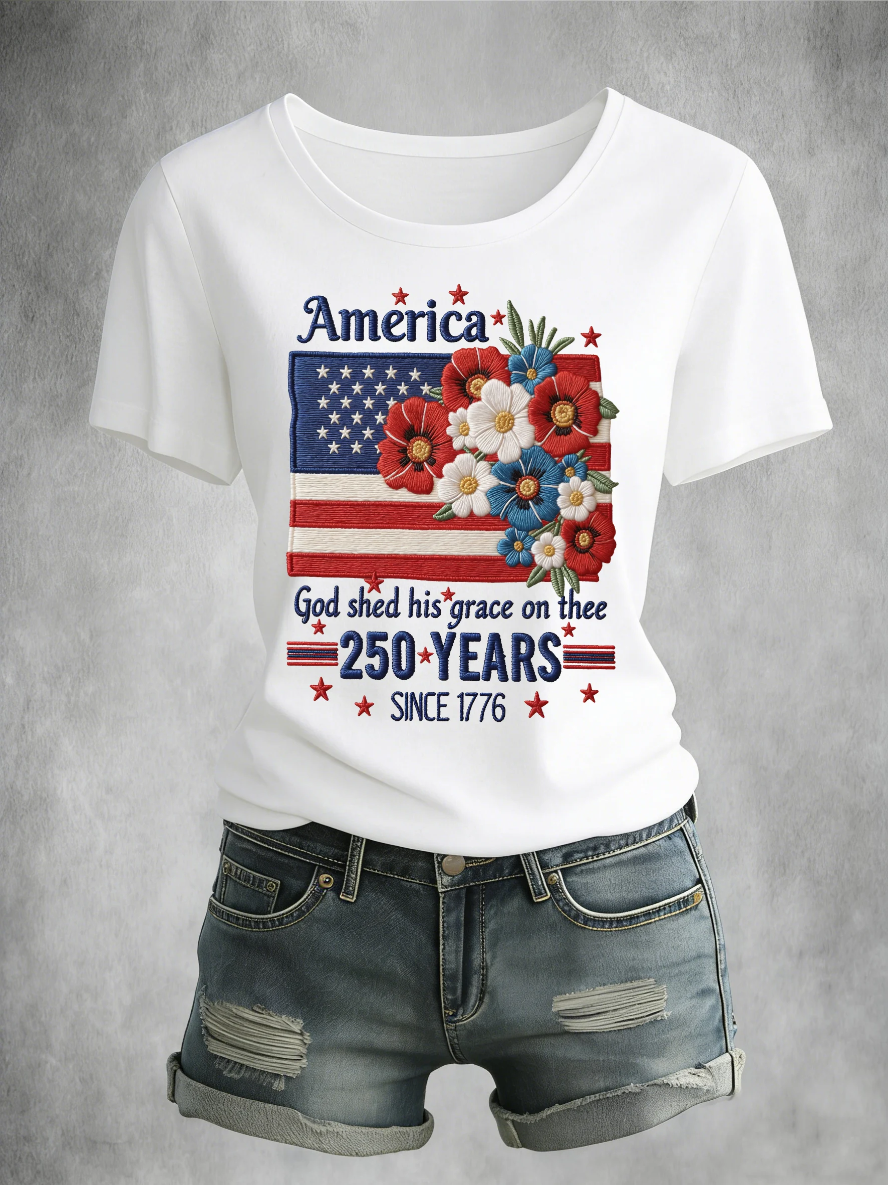 Women's American 250th Anniversary Print Crew Neck Top