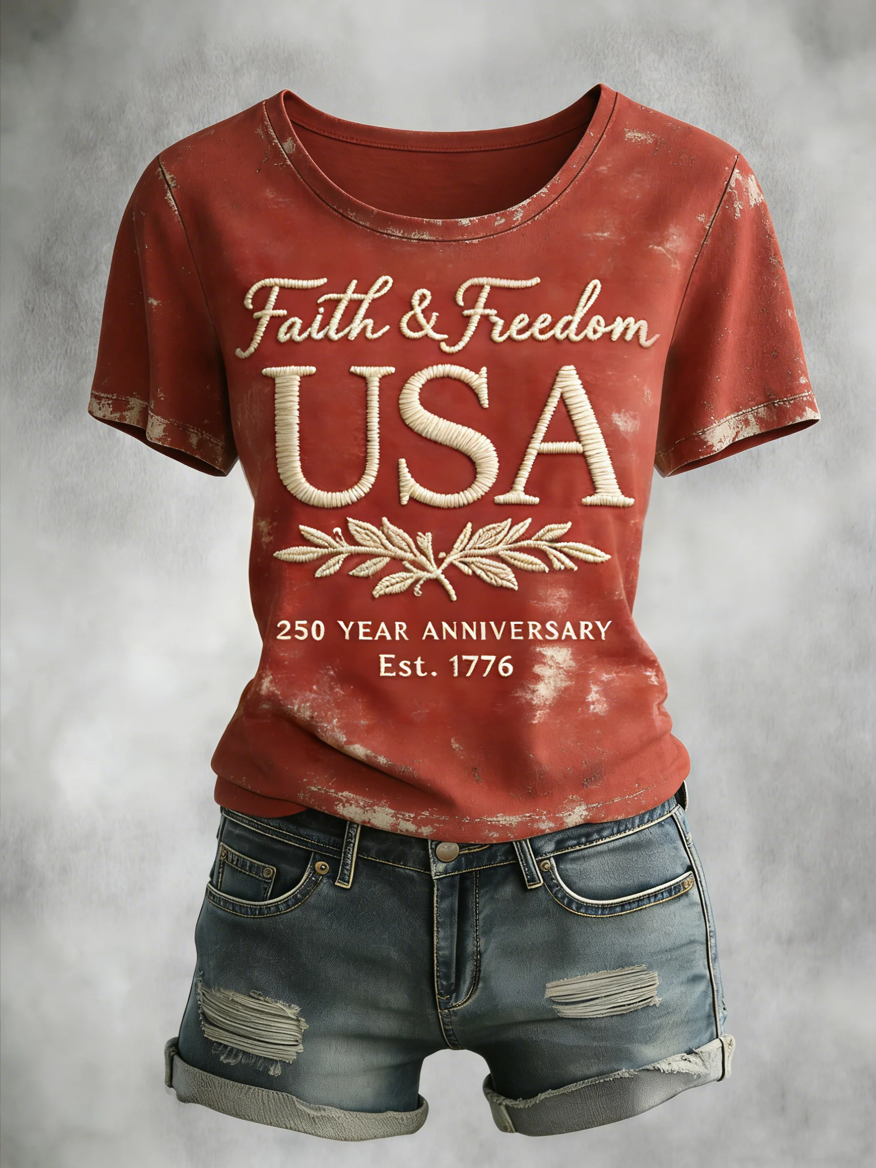 Women's American 250th Anniversary Print Crew Neck Top