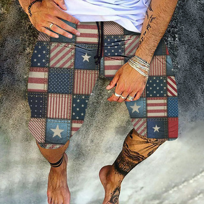 Men's Independence Day Retro American Flag Print Casual Shorts