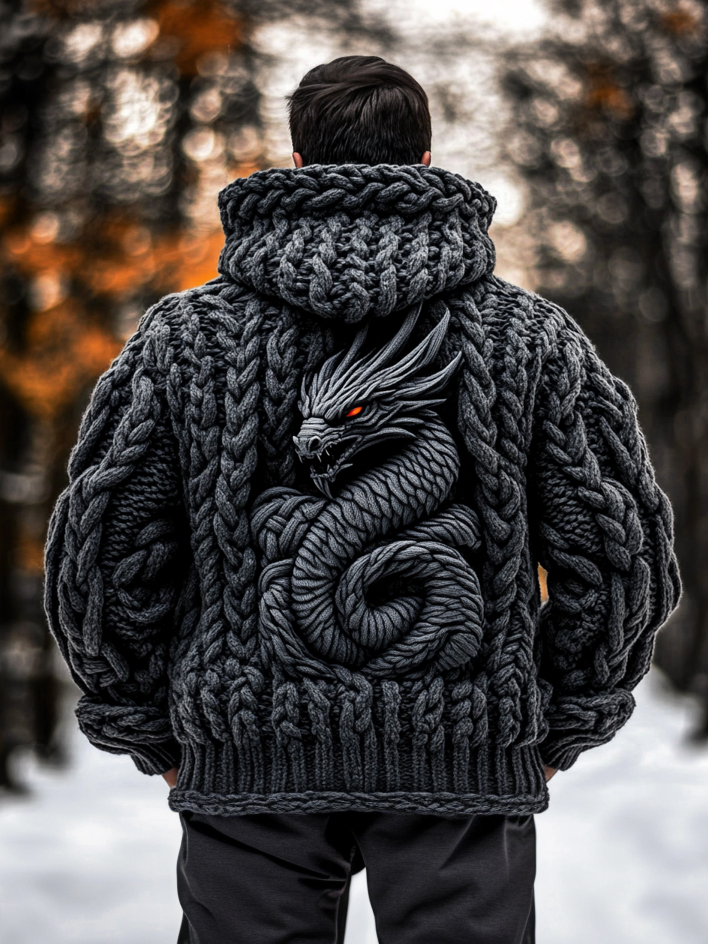 Men's Viking Dragon Style Celtic Thick Zip Hooded Sweater