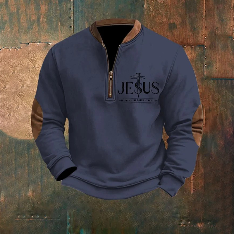 Men's Faith Over Fear Printed Zip Collar Sweatshirt