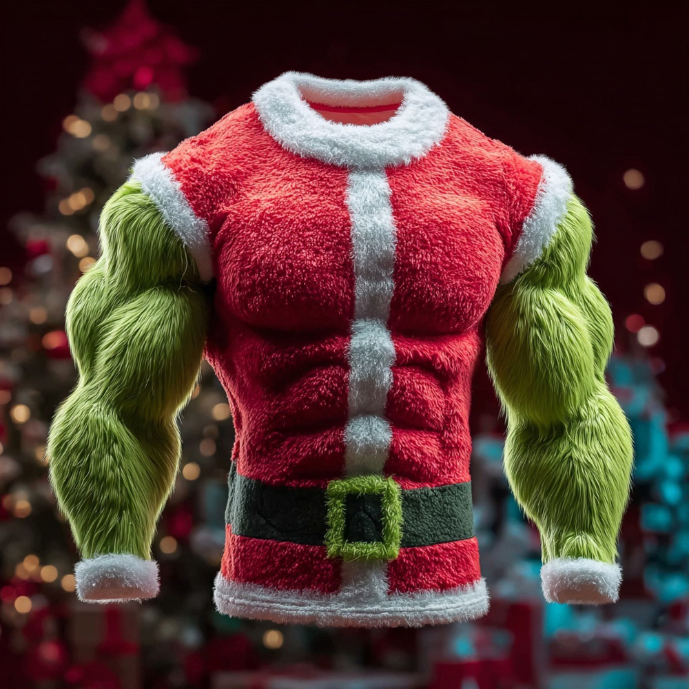 Men's Muscle Line Art Christmas Inspired Cozy Plush Sweatshirt