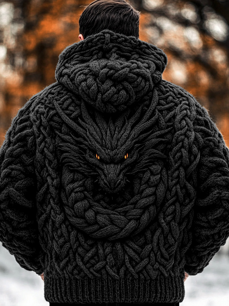 Men's Viking Dragon Style Celtic Thick Zip Hooded Sweater