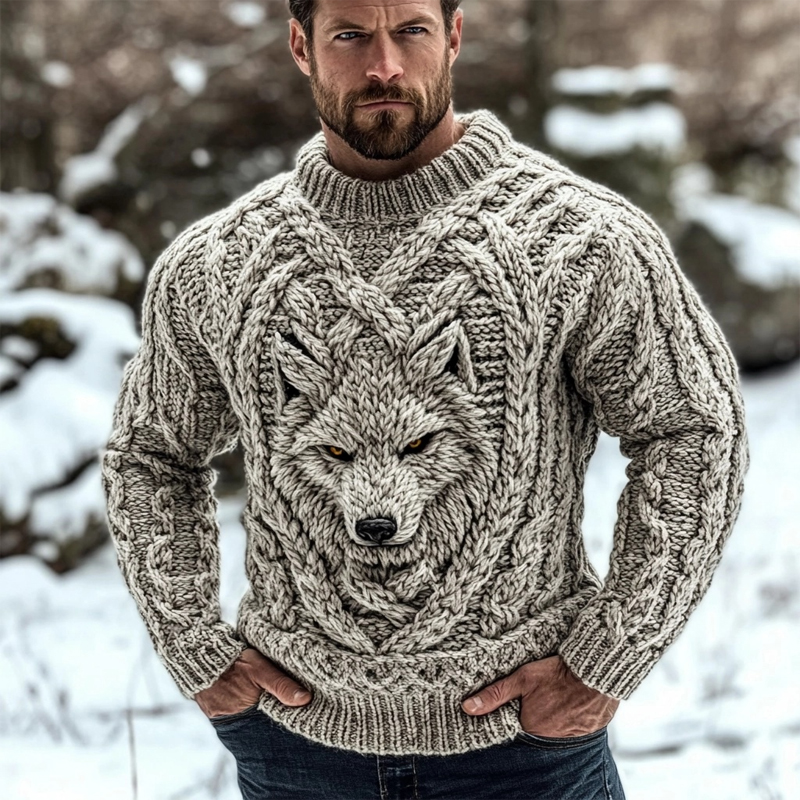 Men's Wolf Inspired Viking Celtic Jacquard Cozy Sweater