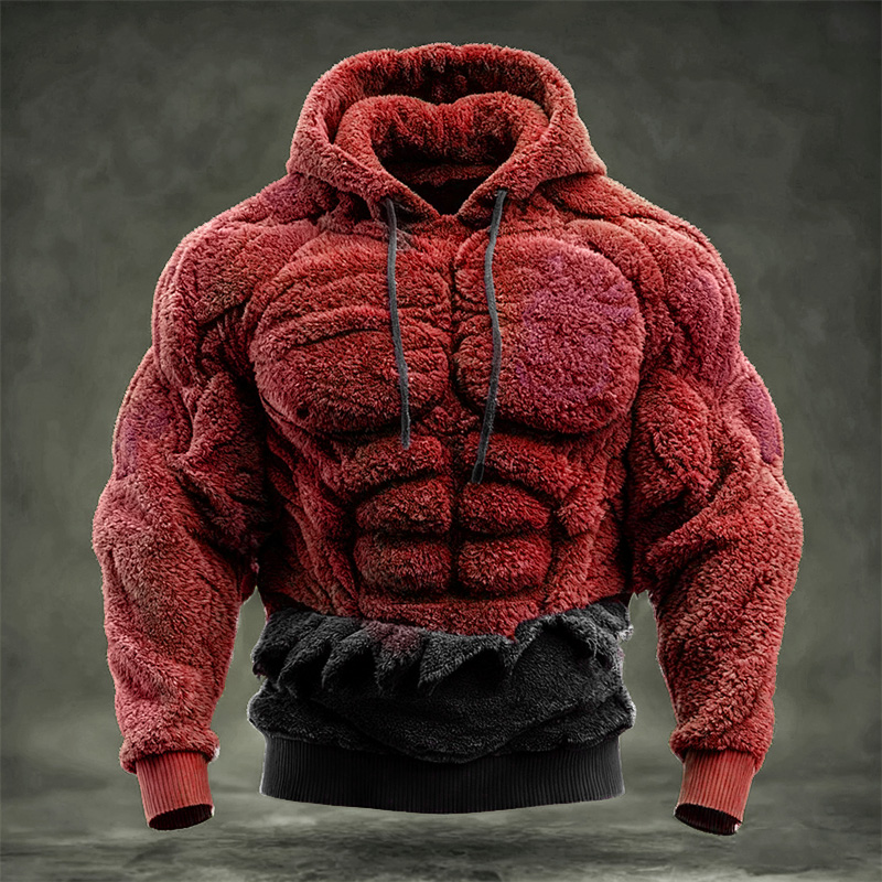 Men's Christmas Green Muscle Line Contrast Cozy Plush Hoodie