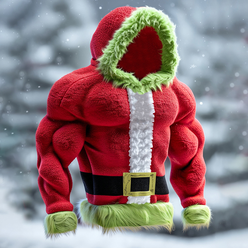 Men's Santa Claus Color Block Cosplay Plush Hoodie