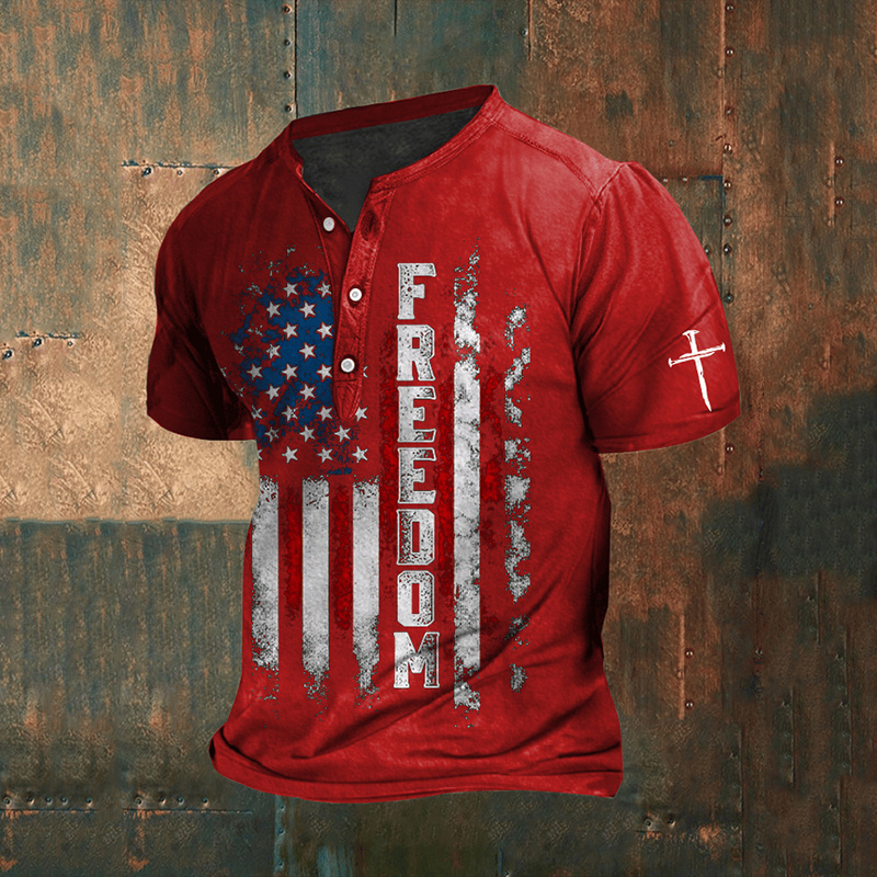 Men's Independence Day Print Henley T-shirt