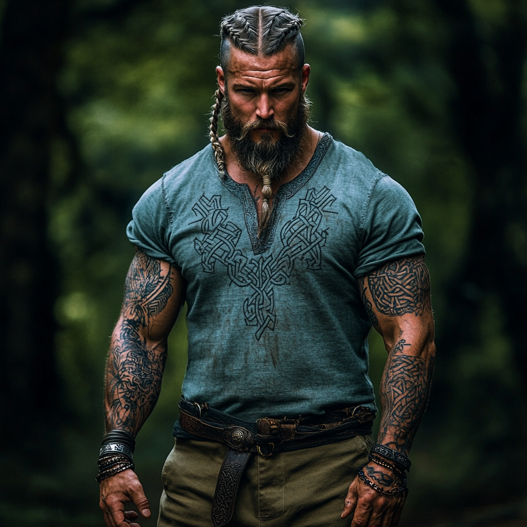 Men's Viking Tribal Graphics Henley Collar T-shirt