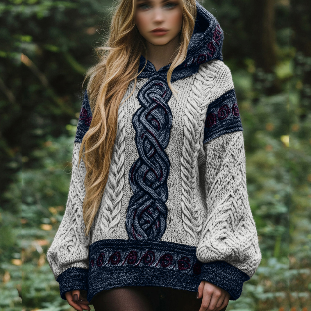 Women's Irish Celtic Knot Jacquard Hooded Sweater