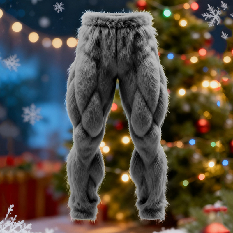Men's Santa Claus Cosplay Plush Casual Pants