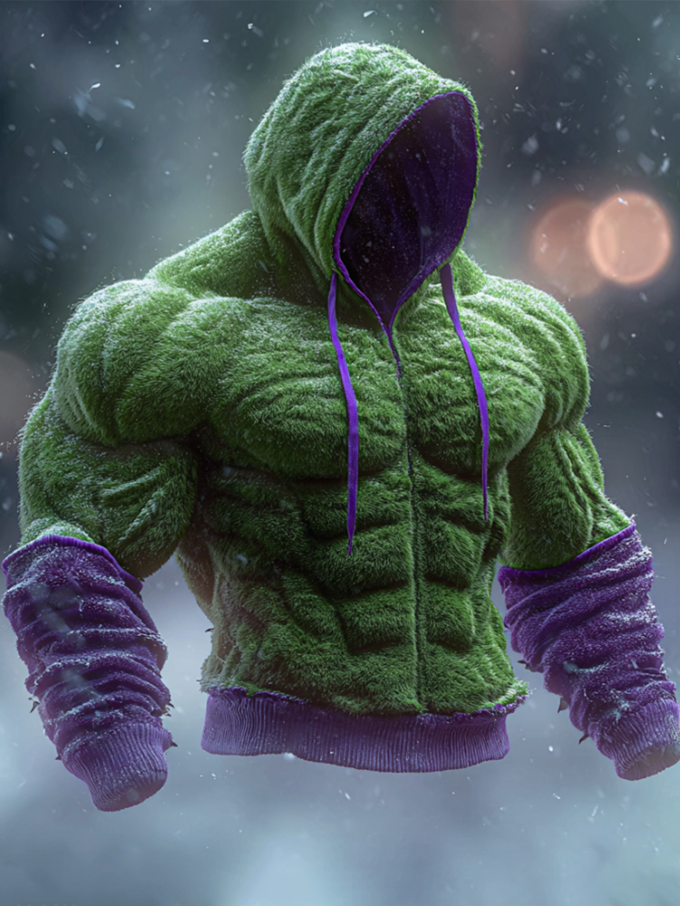 Men's Christmas Muscle Line Plush Double Color Zipper Hoodie