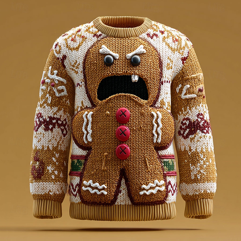 Men's Fun Shouting Gingerbread Man Christmas Ugly Sweater