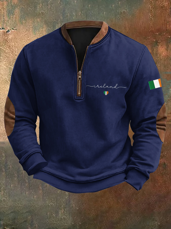 Ireland Art Print Zip Collar Sweatshirt