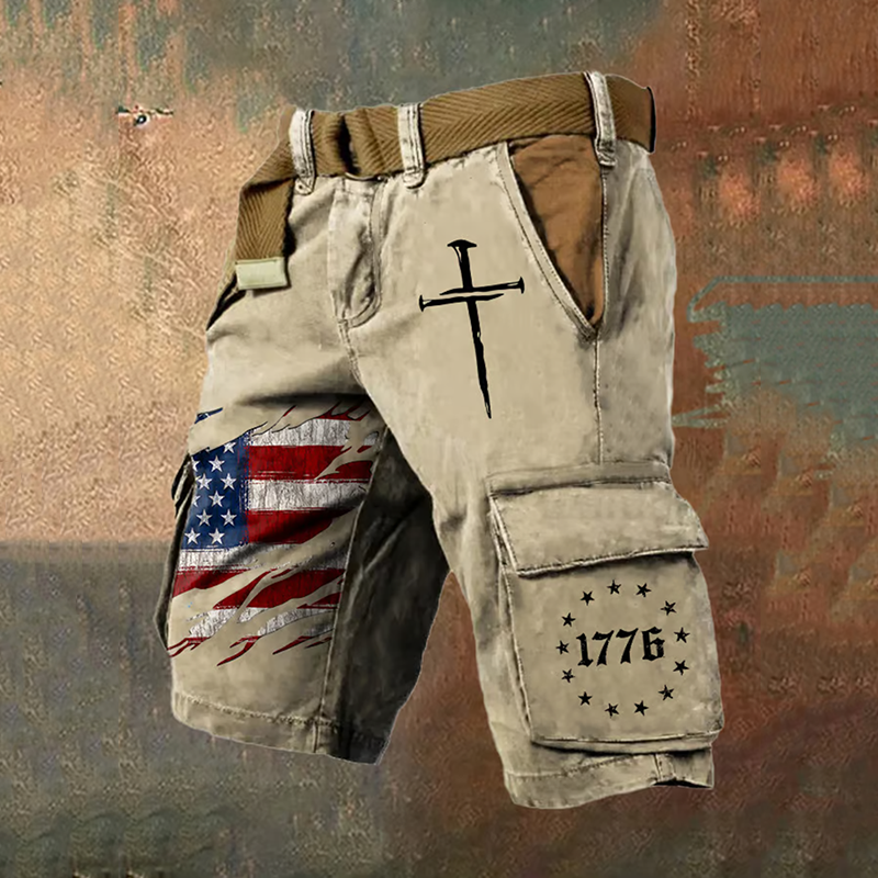 Men's Vintage Independence Day Flag 1776 print Cargo Shorts