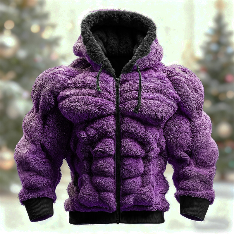 Men's Christmas Green Muscle Line Cozy Plush Full Zip Hoodie