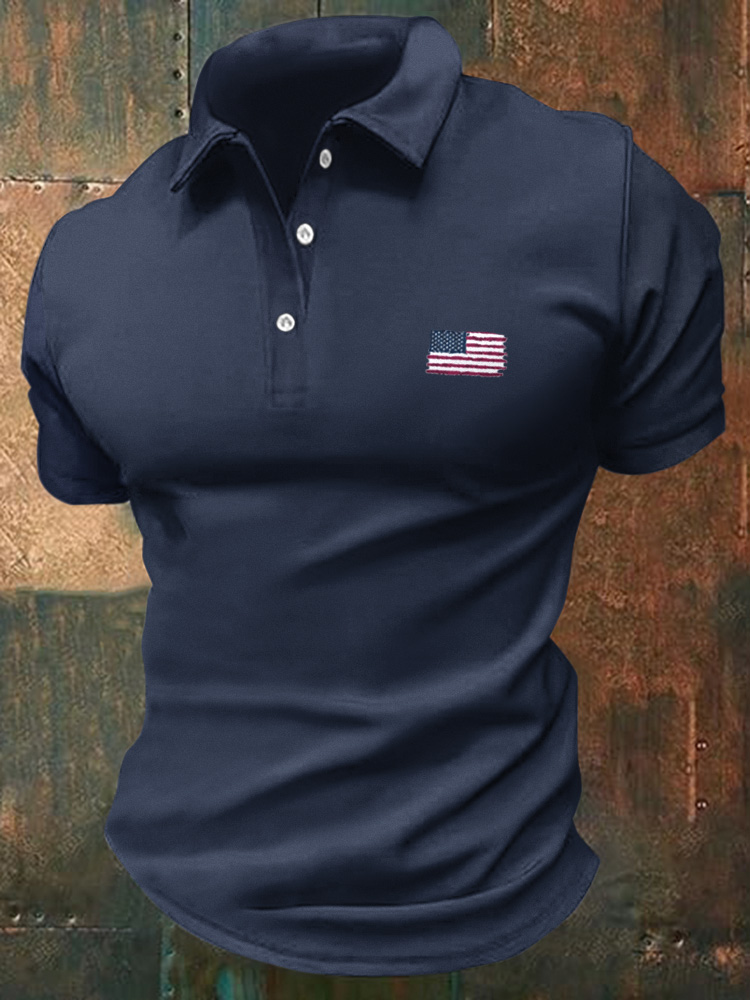 Men's Independence Day Flag Graphics Print Polo Shirt