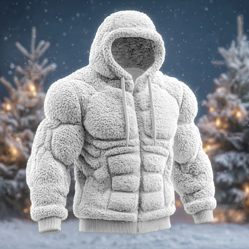 Line Art Flannel Warm Men's Hooded Sweatshirt