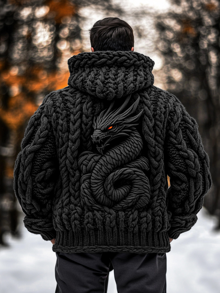 Men's Viking Dragon Style Celtic Thick Zip Hooded Sweater