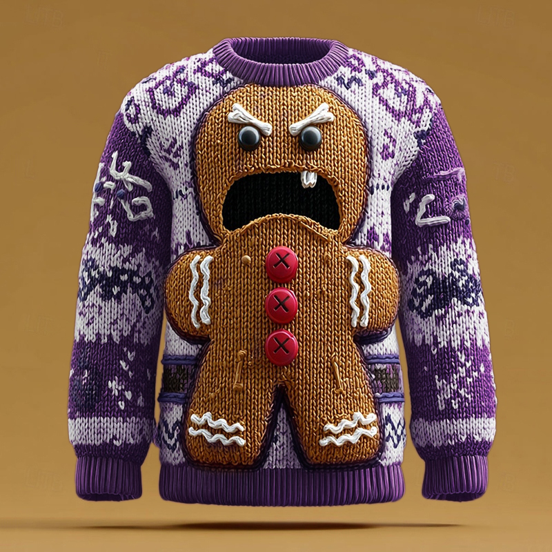 Men's Fun Shouting Gingerbread Man Christmas Ugly Sweater