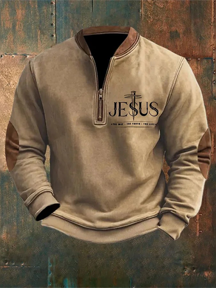 Men's Faith Over Fear Printed Zip Collar Sweatshirt