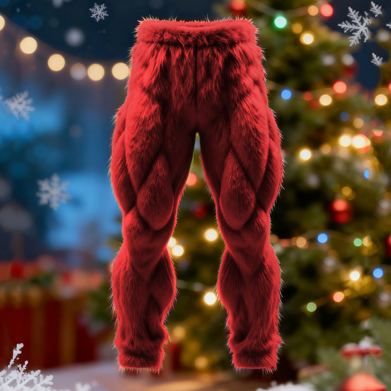 Men's Santa Claus Cosplay Plush Casual Pants