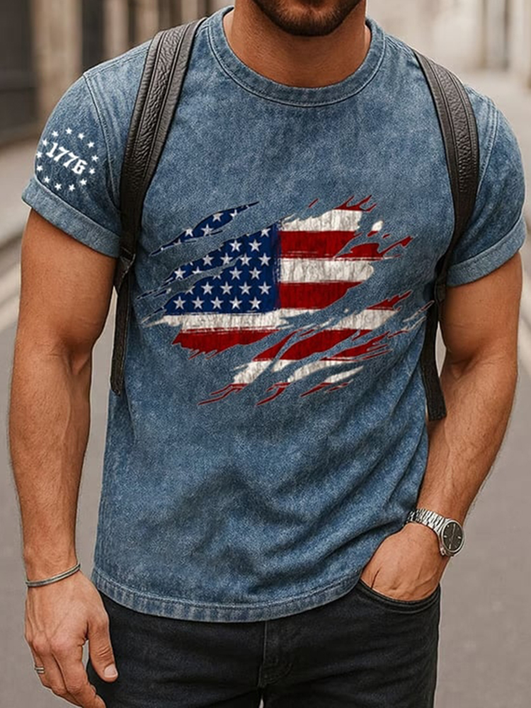 Men's Independence Day Print Crew Neck Short Sleeve T-shirt