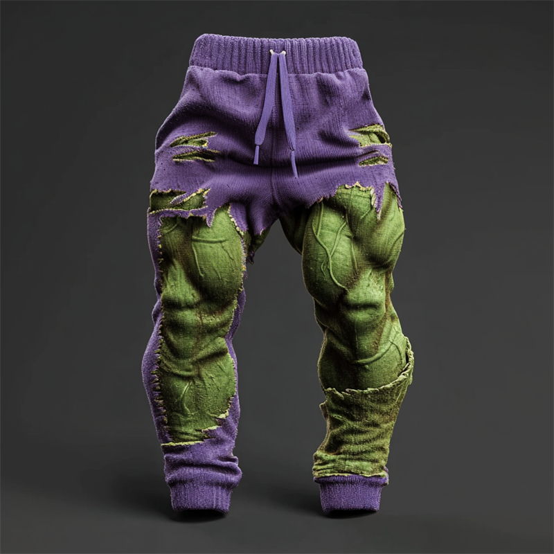 Men's Christmas Season Muscle Line Contrast Distressed Cozy Knit Sweatpants