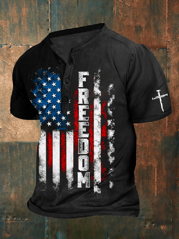 Men's Independence Day Print Henley T-shirt