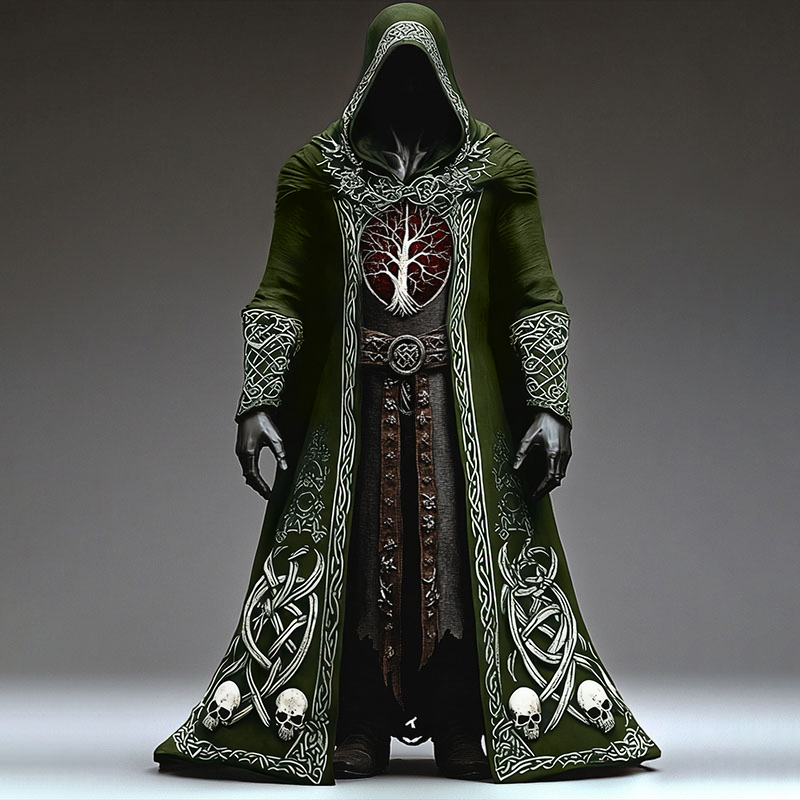 Men's Celtic Knot Skull Embroidered Hooded Cape