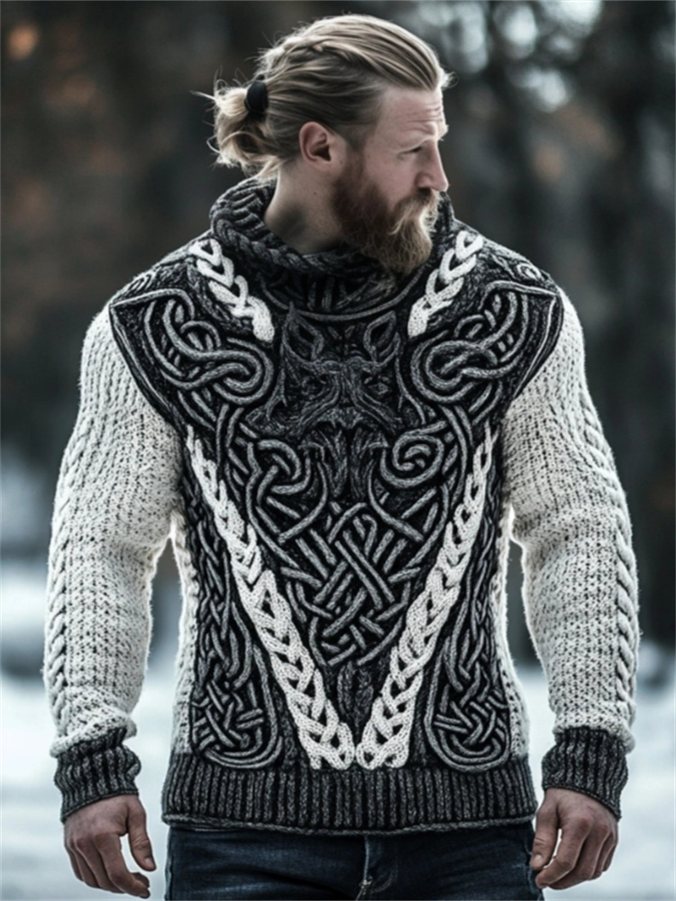 Men's Viking Wolf Inspired Celtic Chunky Turtleneck Sweater