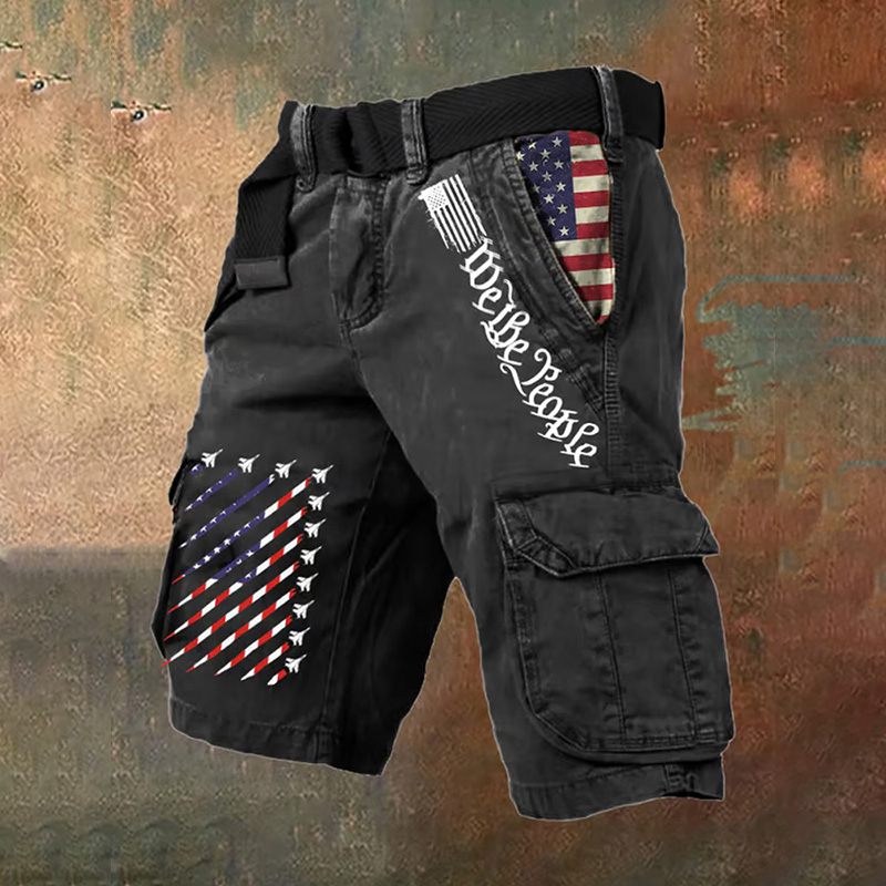 Men's Retro Flag Multi-pocket Printed Shorts