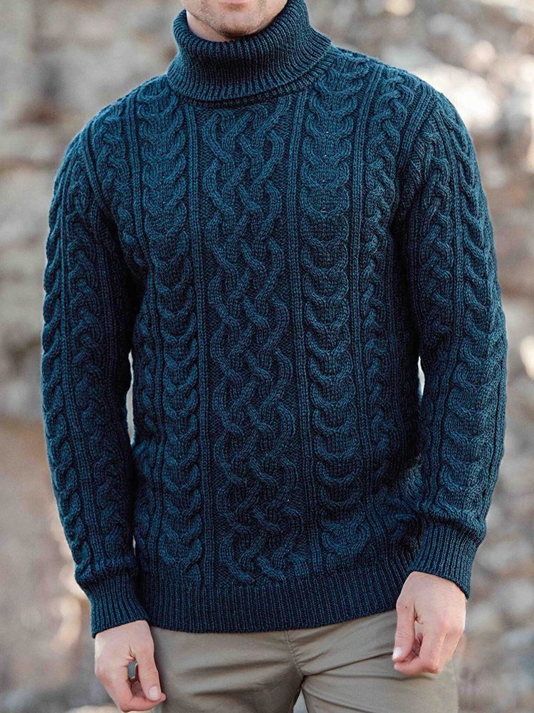 Men's Vintage Jacquard Knit Wool Turtleneck Sweater